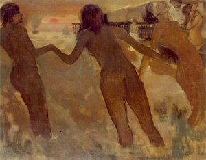 Ragazze contadine che fanno il bagno al crepuscolo, 1875-76